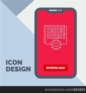 Event, management, processing, schedule, timing Line Icon in Mobile for Download Page. Vector EPS10 Abstract Template background