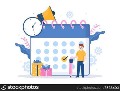 Event Planner Template Hand Drawn Cartoon Flat Illustration with Planning Schedule, Time Management, Business Agenda and Calendar Concept