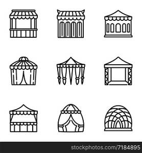 Event tent icon set. Outline set of 9 event tent vector icons for web design isolated on white background. Event tent icon set, outline style
