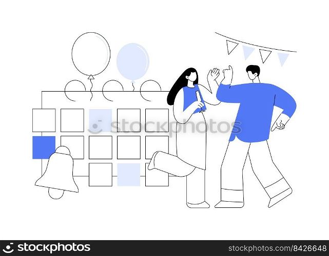 Events abstract concept vector illustration. Corporate events, event calendar, notification, website menu bar, UI element, business meeting, commercial exhibition, schedule abstract metaphor.. Events abstract concept vector illustration.