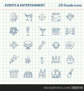 Events and Entertainment 25 Doodle Icons. Hand Drawn Business Icon set