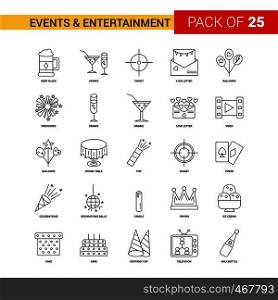 Events and Entertainment Black Line Icon - 25 Business Outline Icon Set