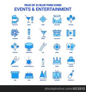 Events and Entertainment Blue Tone Icon Pack - 25 Icon Sets