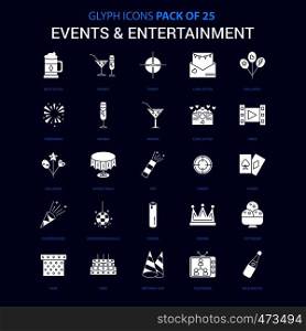 Events and Entertainment White icon over Blue background. 25 Icon Pack