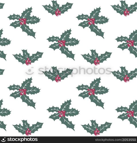 Evergreen foliage and leafage, mistletoe plant symbol of new year and christmas holiday celebration. Herb or decorative lush botany. Seamless pattern background or print. Vector in flat style. Mistletoe plant with evergreen leaves and berries