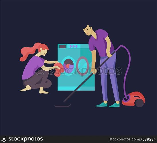 Everyday routine scenes and spend time together of young romantic couple. Pair of boy and girl. Vector people character. Editable outline stroke size. Colorful flat concept illustration.. Everyday routine scenes and spend time together of young romantic couple.
