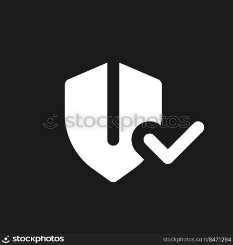 Everything is secured dark mode glyph ui icon. Digital privacy. Protection. User interface design. White silhouette symbol on black space. Solid pictogram for web, mobile. Vector isolated illustration. Everything is secured dark mode glyph ui icon