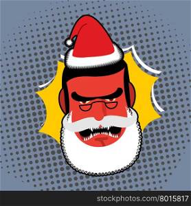 Evil Angry Santa Claus. Red with anger person Swears and shouts. Villain with white beard and glasses. Christmas character pop art style.