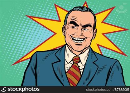 Evil boss laughs, pop art retro vector illustration