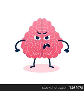 Evil brain.Overexertion, restraint of emotions.Anger and annoyance.Negative feeling.Psychological problem.Flat vector illustration.Isolate on a white background