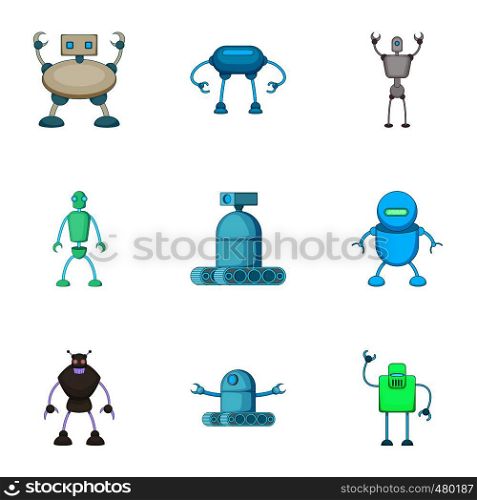 Evil cyborgs icons set. Cartoon set of 9 evil cyborgs vector icons for web isolated on white background. Evil cyborgs icons set, cartoon style
