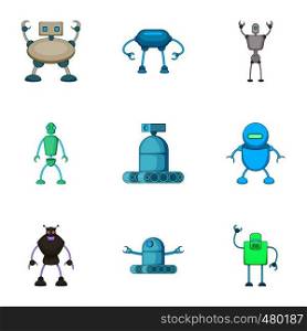 Evil cyborgs icons set. Cartoon set of 9 evil cyborgs vector icons for web isolated on white background. Evil cyborgs icons set, cartoon style