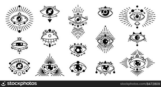 Evil eye. Abstract magic human eyes symbol, doodle magic witchcraft amulet. Vector spiritual tattoo ornament esoteric sketches eyes. Evil eye. Abstract magic human eyes symbol, doodle magic witchcraft amulet. Vector spiritual tattoo