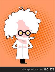 Evil genius. Nutty Professor in pop art style. Mad scientist in glasses. old man with gray hair