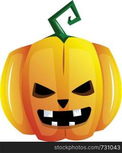 Evil smilling yellow cartoon pumpkin vector illustration on white background.
