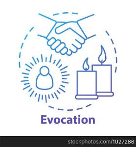 Evocation concept icon. Spiritualistic session, divination service. Occultism and superstition idea thin line illustration. Candles and hands vector isolated outline drawing. spirits conjuration