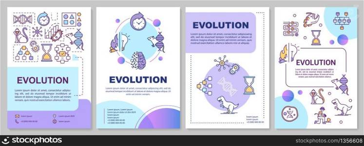 Evolution brochure template. Natural selection and genetic drift. Flyer, booklet, leaflet print, cover design with linear icons. Vector layouts for magazines, annual reports, advertising posters