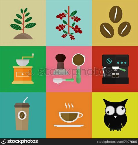 evolution of coffee, sprout to brewed espresso, illustration