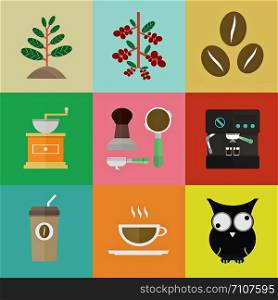 evolution of coffee, sprout to brewed espresso, illustration