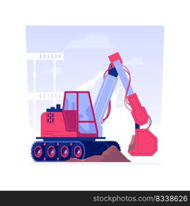 Excavate foundations isolated concept vector illustration. Bulldozer excavates the foundation for building new house, construction equipment, heavy machinery on the ground vector concept.. Excavate foundations isolated concept vector illustration.