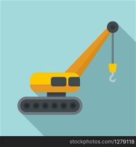 Excavator crane icon. Flat illustration of excavator crane vector icon for web design. Excavator crane icon, flat style
