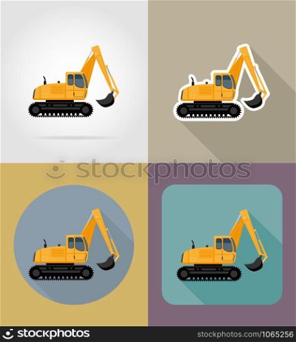 excavator for road works flat icons vector illustration isolated on background