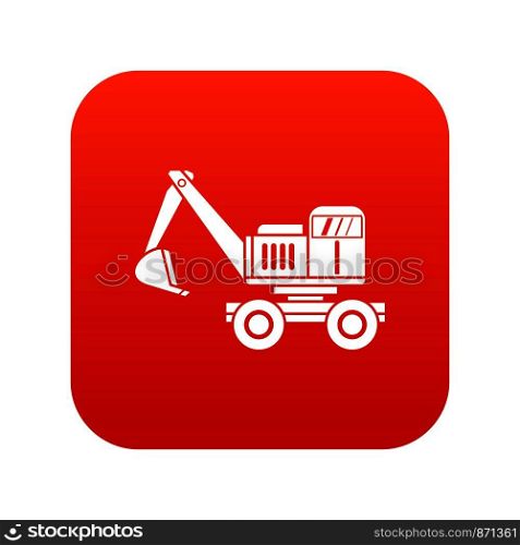 Excavator icon digital red for any design isolated on white vector illustration. Excavator icon digital red