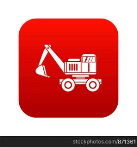 Excavator icon digital red for any design isolated on white vector illustration. Excavator icon digital red