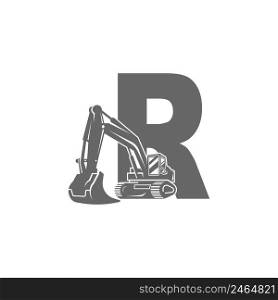 Excavator icon with letter R design illustration vector