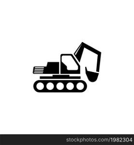 Excavator. Loader Tractor. Crawler Excavator. Crawling Digger. Flat Vector Icon. Simple black symbol on white background. Excavator Flat Vector Icon