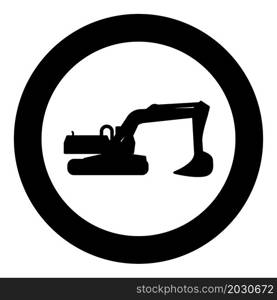 Excavator silhouette Special equipment Dusty digger Building machine icon in circle round black color vector illustration image solid outline style simple. Excavator silhouette Special equipment Dusty digger Building machine icon in circle round black color vector illustration image solid outline style