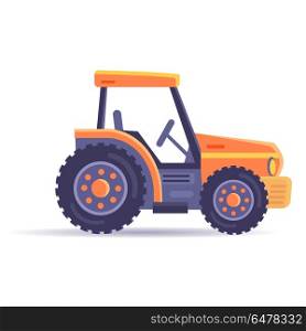 Excavator Tractor Vehicle Isolated on White Vector. Excavator tractor vehicle isolated on white background. Car in game appliance, vector illustration of bulldozer in flat style design. Transport loading and uploading device, machinery constructor
