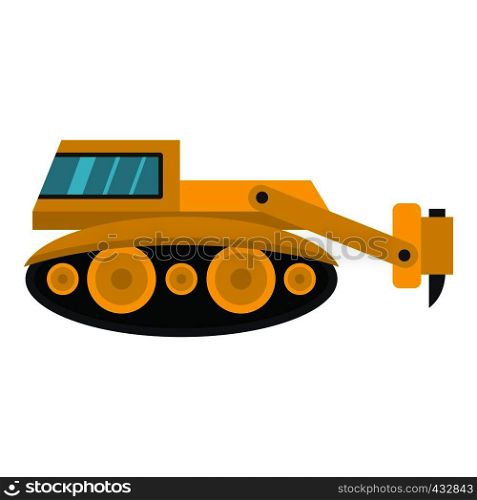 Excavator with hydraulic hammer icon flat isolated on white background vector illustration. Excavator with hydraulic hammer icon isolated