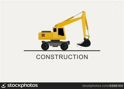 Excavator works flat style. Excavator works. Construction machinery in flat style.