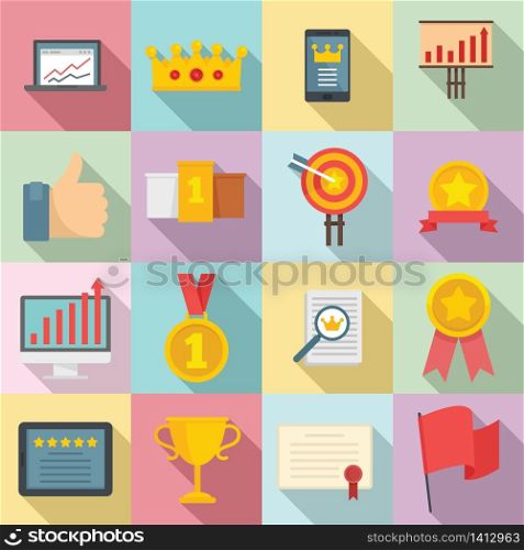 Excellence icons set. Flat set of excellence vector icons for web design. Excellence icons set, flat style