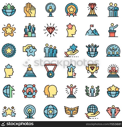 Excellence icons set. Outline set of excellence vector icons thin line color flat on white. Excellence icons set vector flat