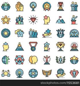 Excellence icons set. Outline set of excellence vector icons thin line color flat on white. Excellence icons set vector flat