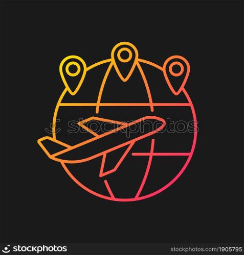 Excellent connectivity gradient vector icon for dark theme. Changi airport. Flights to international destinations. Thin line color symbol. Modern style pictogram. Vector isolated outline drawing. Excellent connectivity gradient vector icon for dark theme