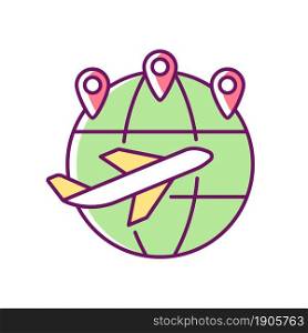 Excellent connectivity RGB color icon. Changi airport. Flights to international destinations. Singapore airlines. Global air transport network. Isolated vector illustration. Simple filled line drawing. Excellent connectivity RGB color icon