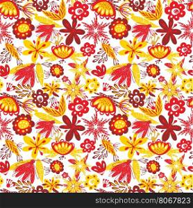 Excellent seamless pattern with with poppies and daisies on yellow background. Abstract floral seamless pattern with red and yellowflowerd on white background. Autumn colors pattern for print or web design.