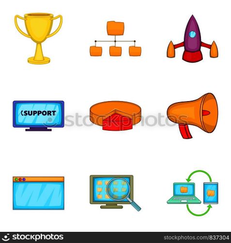 Excellent support icons set. Cartoon set of 9 excellent support vector icons for web isolated on white background. Excellent support icons set, cartoon style