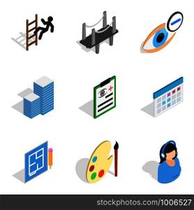 Excellent work icons set. Isometric set of 9 excellent work vector icons for web isolated on white background. Excellent work icons set, isometric style
