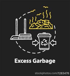Excess garbage chalk RGB color concept icon. Trash and rubbish. Dustbins and landfill. Sanitation, cleaning. Pollution idea. Vector isolated chalkboard illustration on black background