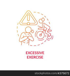 Excessive exercise red gradient concept icon. Exhaustion. Work out injury. Traumatic training abstract idea thin line illustration. Isolated outline drawing. Roboto-Medium, Myriad Pro-Bold fonts used. Excessive exercise red gradient concept icon