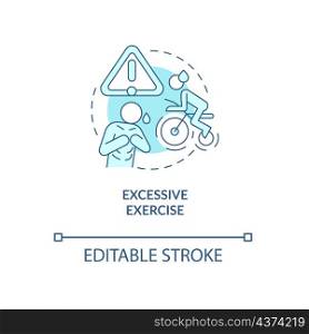 Excessive exercise turquoise concept icon. Extreme traumatic fitness abstract idea thin line illustration. Isolated outline drawing. Editable stroke. Roboto-Medium, Myriad Pro-Bold fonts used. Excessive exercise turquoise concept icon
