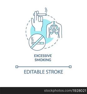 Excessive smoking blue concept icon. Pneumonia risk factor abstract idea thin line illustration. Lung damage and cancer. Smoking cessation. Vector isolated outline color drawing. Editable stroke. Excessive smoking blue concept icon