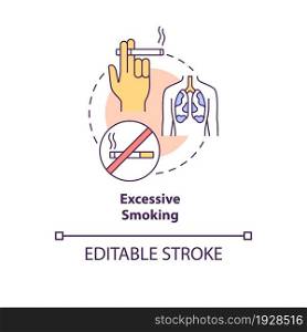 Excessive smoking concept icon. Pneumonia risk factor abstract idea thin line illustration. Harmful health consequences. Smoking cessation. Vector isolated outline color drawing. Editable stroke. Excessive smoking concept icon