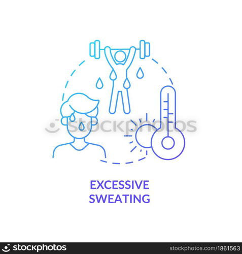 Excessive sweating blue gradient concept icon. Hot weather leads to sweating and heatstroke. Exercising. Dehydration abstract idea thin line illustration. Vector isolated outline color drawing.. Excessive sweating blue gradient concept icon