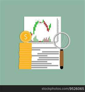 Exchange analysis financial candlestick chart. Vector money stock trade, business finance market analysis illustration. Exchange analysis financial candlestick chart