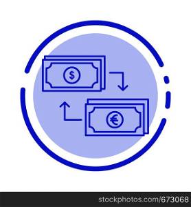 Exchange, Business, Dollar, Euro, Finance, Financial, Money Blue Dotted Line Line Icon